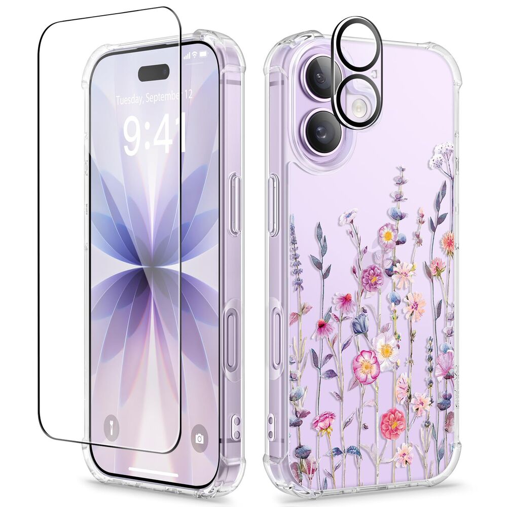 IPhone 17 Case Screen Protector+Camera Lens Protector, Clear Floral,20L-184PH016